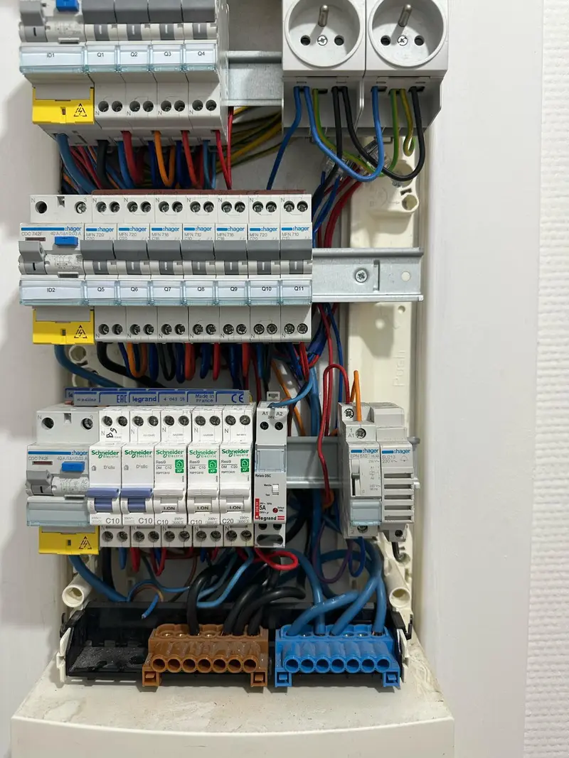 Tableau Hager avec contacteur, prises modulaires et différentiels